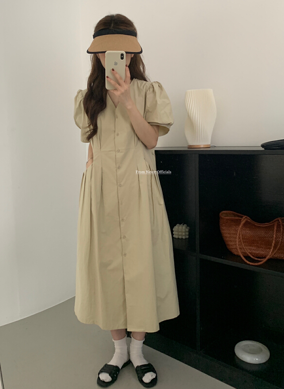 [jin.c] small fresh wind waist closing single breasted dress h3113\xyy