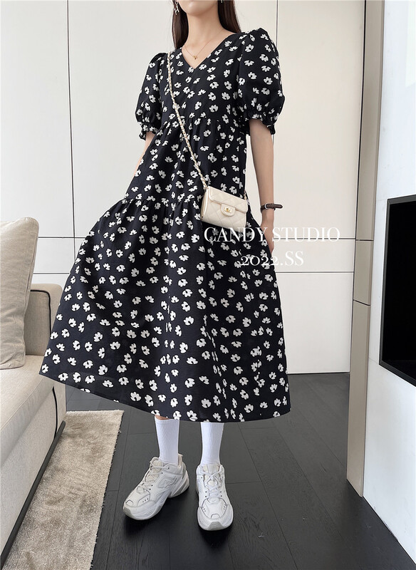 [candy] V-neck color contrast thin dress 4132\zjy