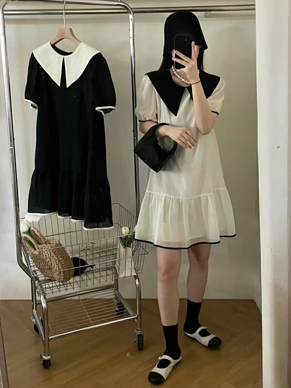 [Zoe Zoe] Korean version wrinkled temperament color matching baby collar dress c863\zjy