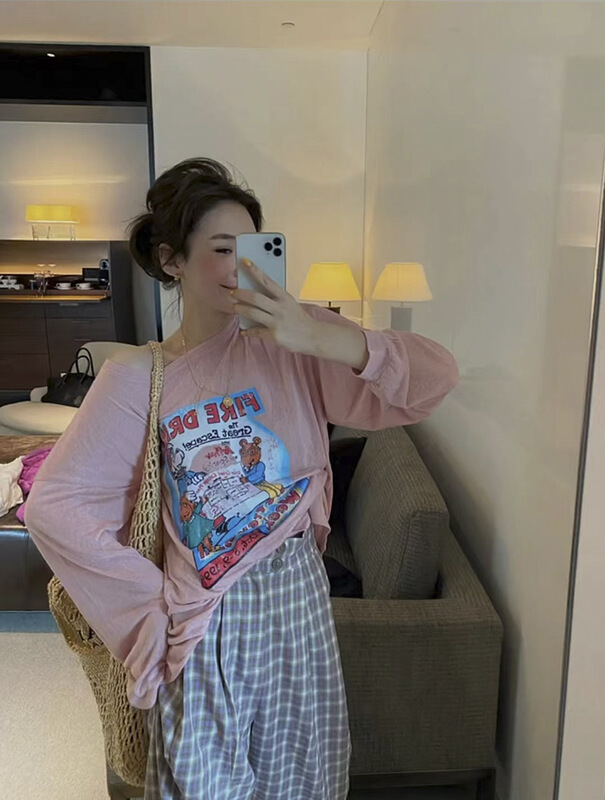 [w+] cartoon long sleeve printed Pullover sunscreen shirt 5055\wtt