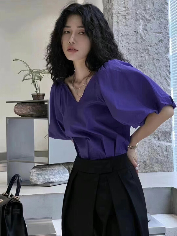 [Yan Zhen] simple solid color versatile shirt 45550\pcz