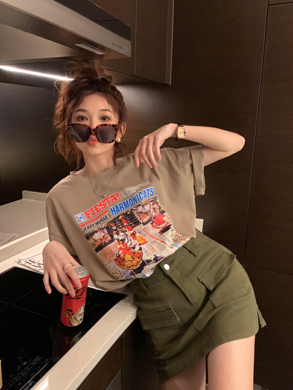 In early summer! [JH] net red cartoon T-shirt + wash skirt suit (only suit) 41275\pcz