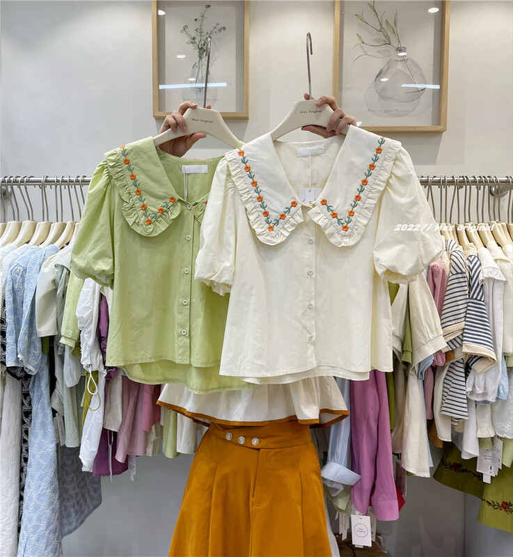 [Max original] small fresh embroidery collar single breasted shirt 98285\hbx