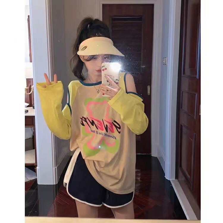 [miss Xixi] contrast bear letter printed long sleeve T-shirt 8176\l
