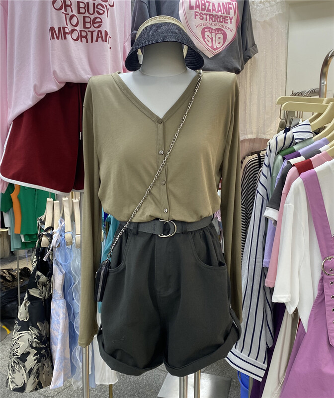 [OIT] fashion V-neck single breasted simple shirt ys1-9196\hbx