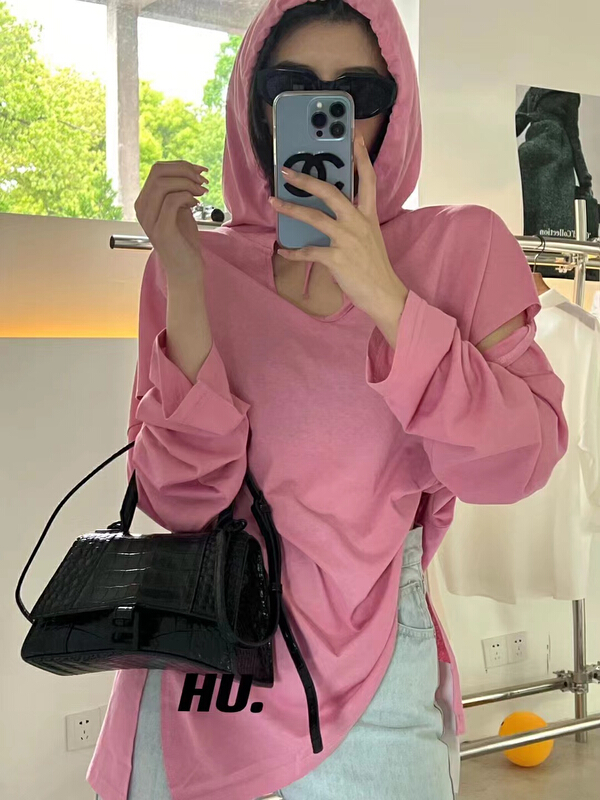 [Qixi] leisure simple hooded hollow out sunscreen shirt 8955\xyy