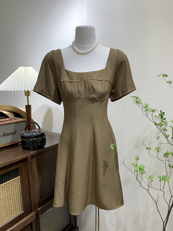 [chocolate] Korean simple loose square neck dress 28118\ll