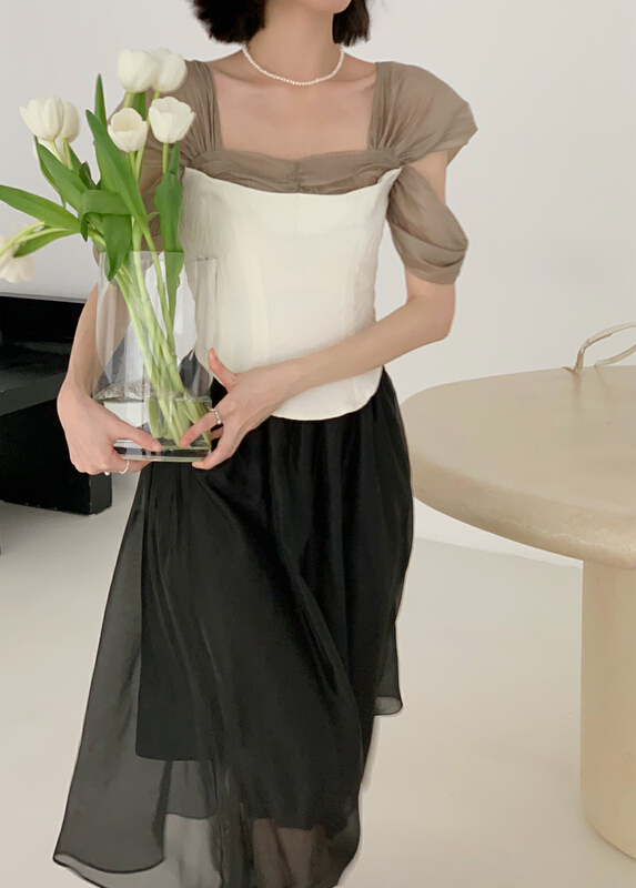[new open] just want to be careful with the machine, one shoulder color contrast slim fitting shirt cy22837x\jhy