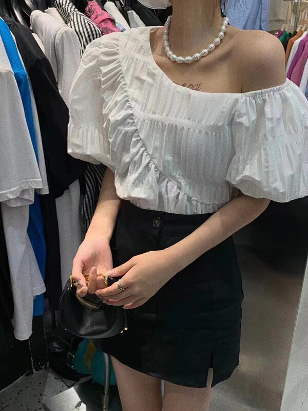 [mi ni] shoulder leakage versatile fashion Slim Fit Shirt 350\pcz