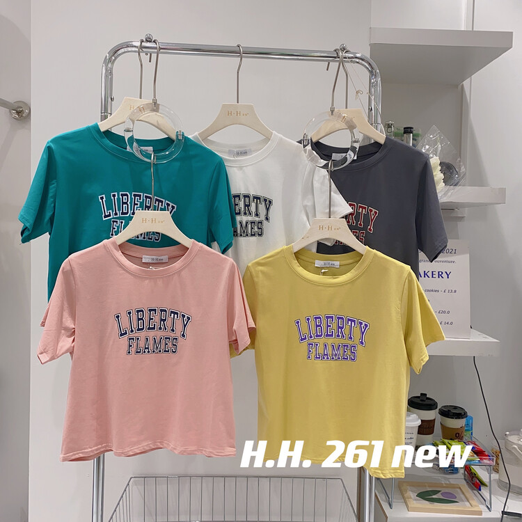 Live broadcast! [HH &miss Lai] crew neck lettered comfortable short sleeve T-shirt 261\l