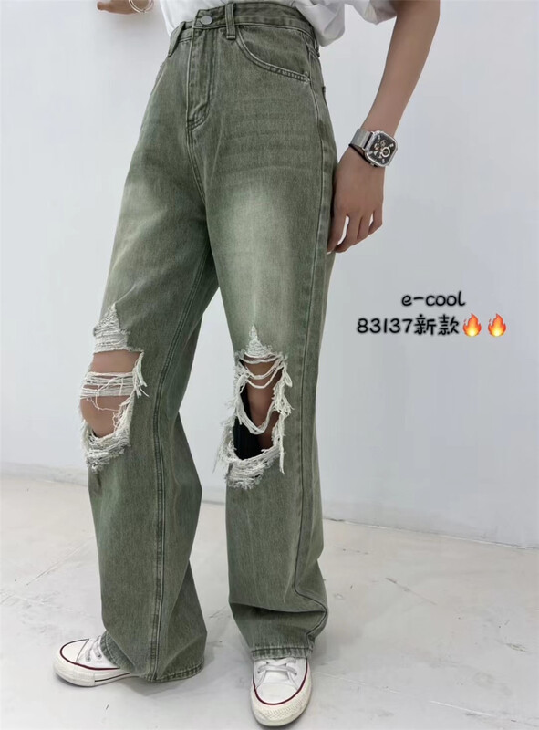 [clothes and jeans] trendy pierced straight jeans 83137\hjy