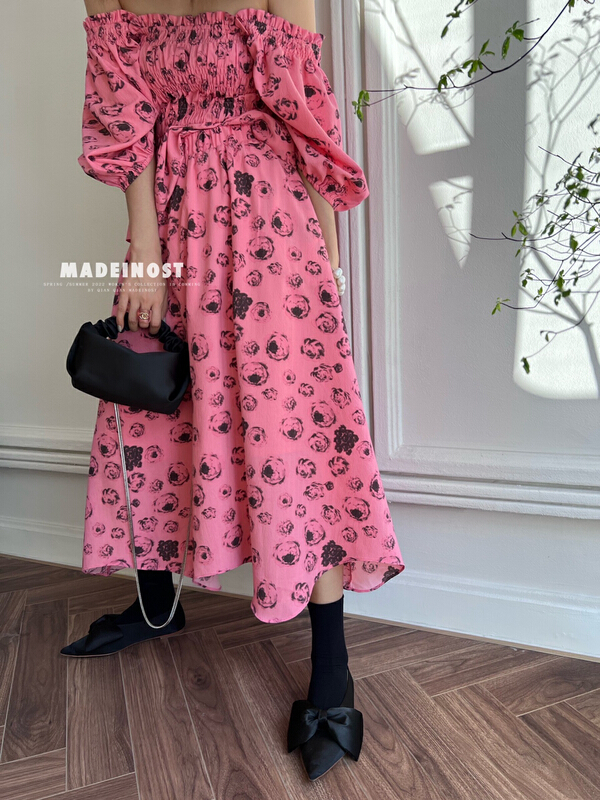 [OSHA madeinost] dry rose irregular hem elastic waist skirt 86280