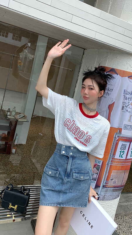 [our] casual simple loose letter short sleeve T-shirt 10920\lsw