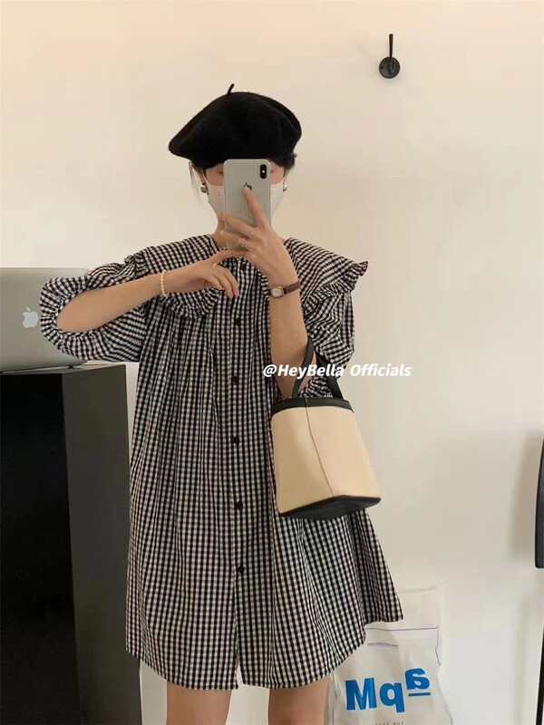 [hey Bella] large lapel lady Plaid Dress 2589 \ll