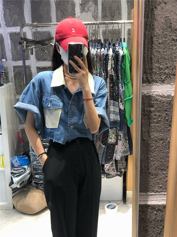 [monob] single breasted color matching comfortable denim coat 555\l