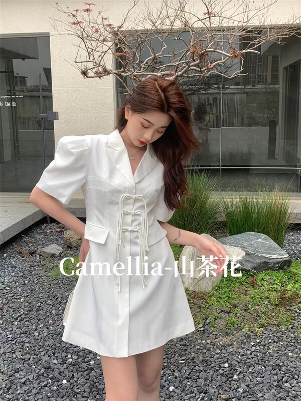 In early summer! [Camelia] temperament Chinese knot bubble sleeve dress 9637\hjy