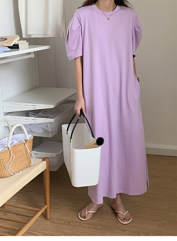 [baerman] Korean chic lazy style solid short sleeve dress 8418\hbx