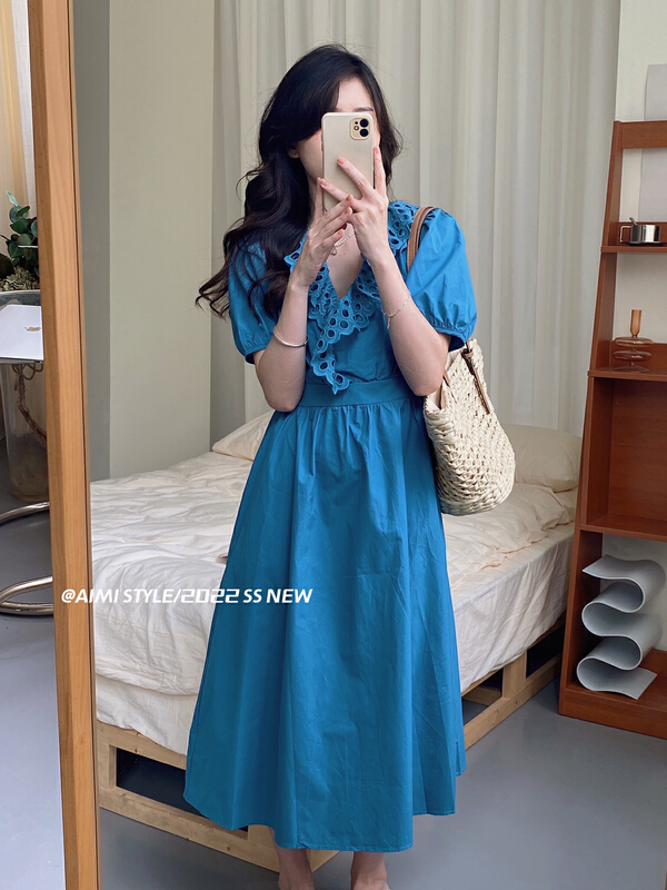 [aimistyle] Korean Ruffle side bubble sleeve waist dress ys1-10808\hbx