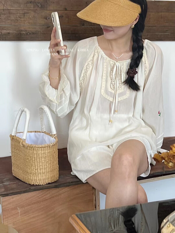 [love] holiday style heavy industry flower embroidery thin sunscreen shirt s1671\hbx