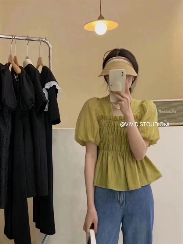[vivid] French square neck waist shirt 1732\zjy