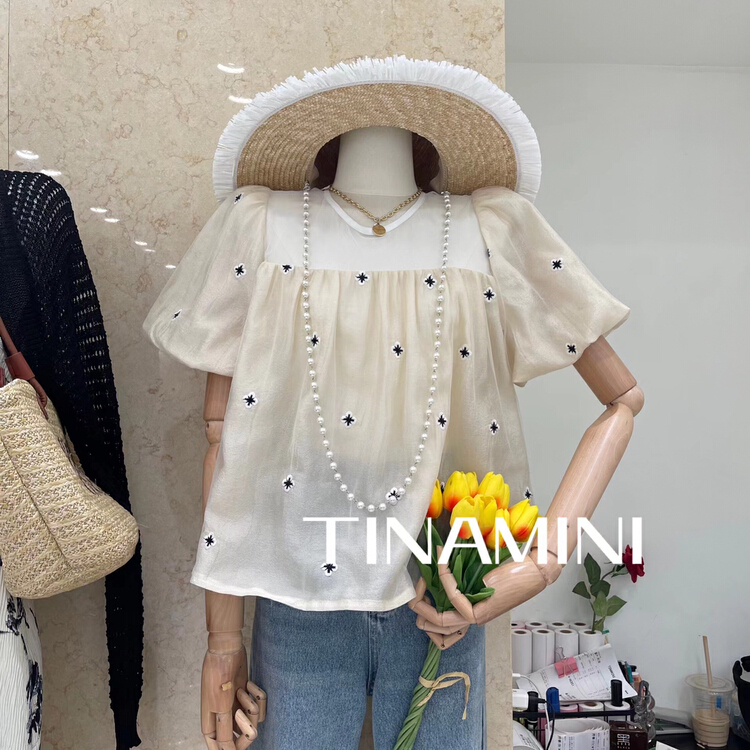 [tinamini] Han Shu temperament stitched bubble sleeve shirt 6805\hjy