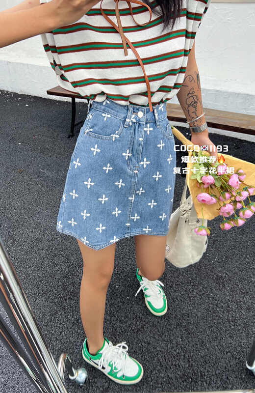 [mi&co Wu] Korean cross pattern skinny denim skirt 1193\hjy