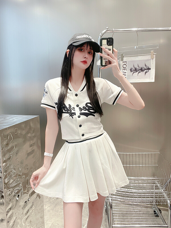 [m&m] Korean BASEBALL JACKET + pleated slim skirt suit 16506\pcz