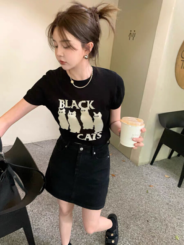 [wgwe] niche cat short sleeve T-shirt 1980\pcz