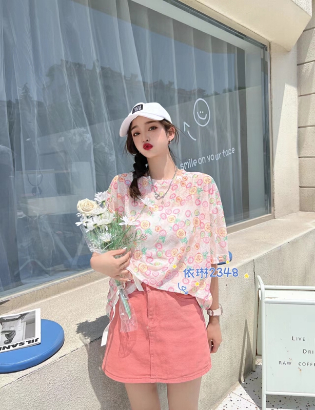 [Yilin] round neck casual color block printed short sleeve T-shirt 2348\wtt