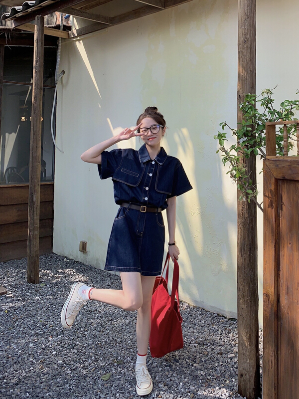 [Kiki studio] temperament retro fashion dress (with belt) 6024\hjy