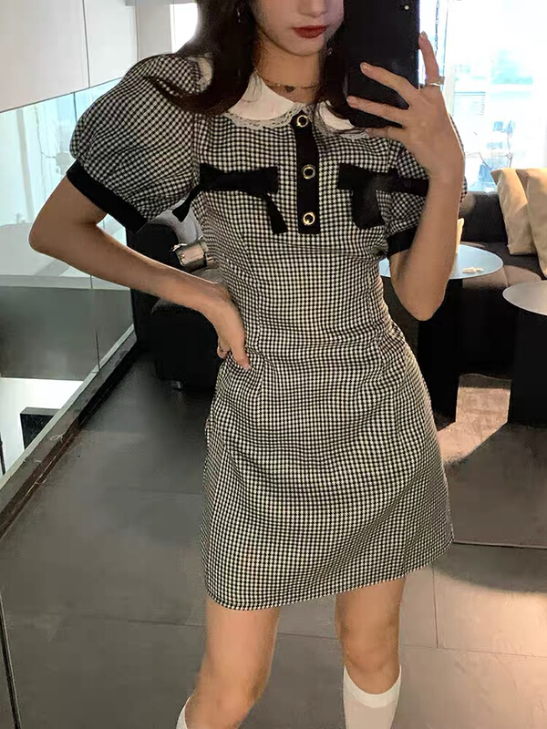 [Yang lotus] Patchwork Baby collar short sleeve dress s12201224\ozq