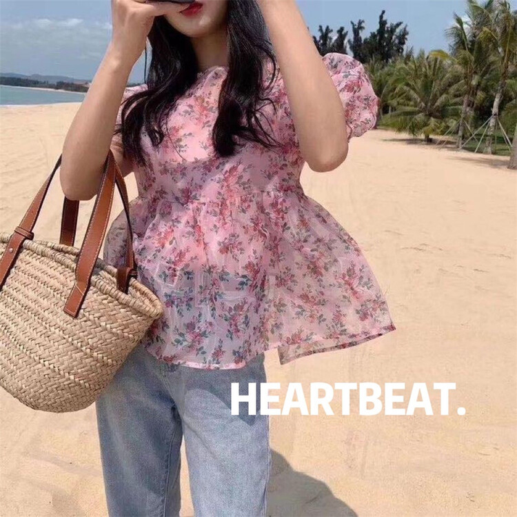 【HEARTBEAT】時尚內搭吊帶+淑女花朵氣質小衫套裝  520#  ZJY