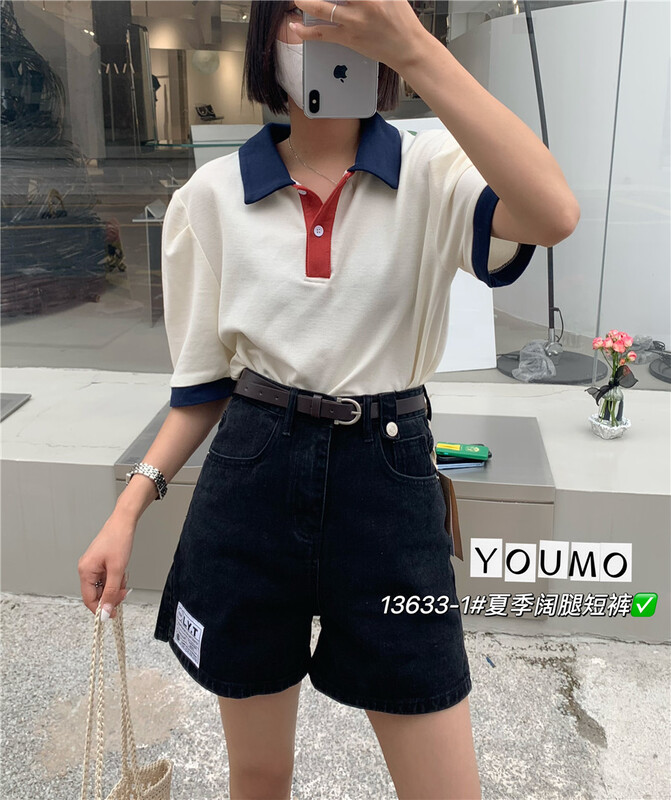 [suxinlan] label loose and versatile denim shorts (with belt) 13633-1\lsl