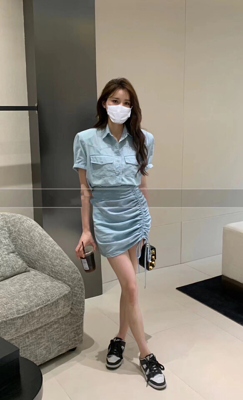 [rm.hh] fashion versatile shirt + lady drawstring skirt suit 2170\pcz