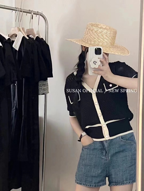 [Susan] knitted contrast color fresh and simple shirt 18993\lsw