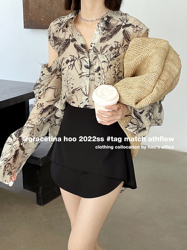 [gracetina Hoo] retro irregular high waist slim skirt pants k8186\cqw