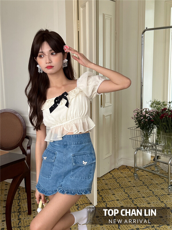 [top Chan Lin] basic versatile slim bow skirt pants 95186\jj