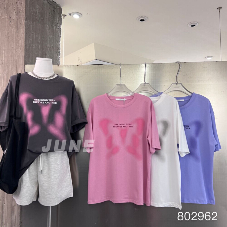 [June] butterfly print loose short sleeve T-shirt 802962\xyy