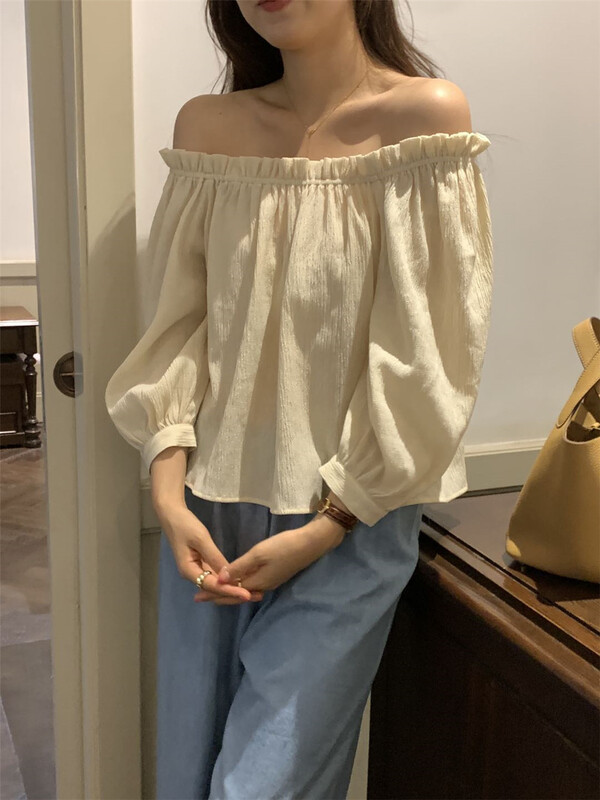 [Sicily] off shoulder folding design shirt 9292\xj