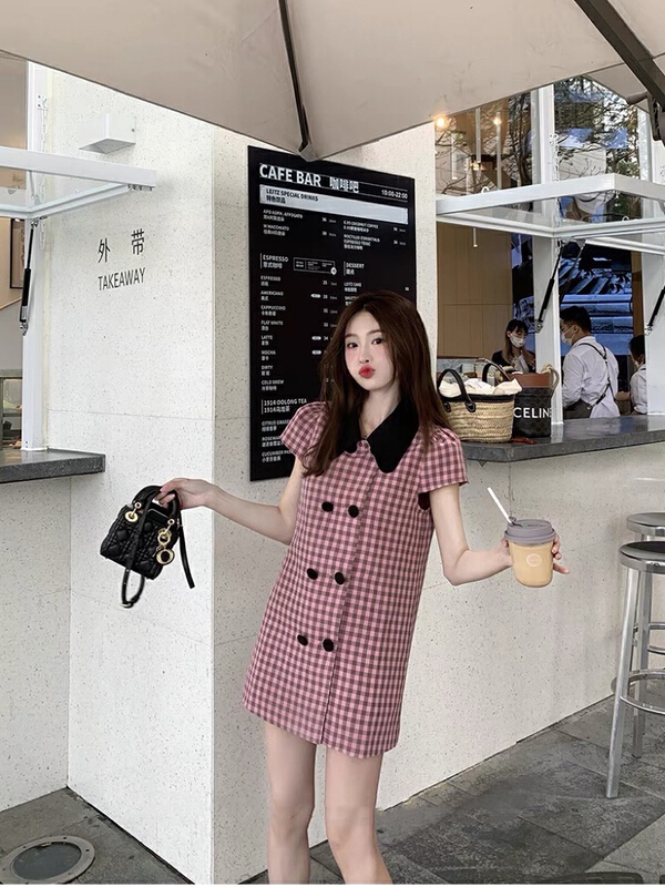 [savage] Korean retro color contrast polo collar dress e8309\wpl