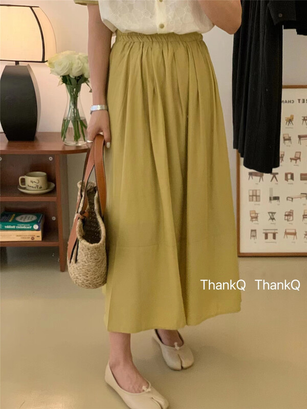 [thankq] elastic waist medium length pure color skirt 6901\zjy