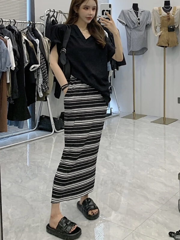[c.h.z] versatile striped slit skirt 90972\wtt
