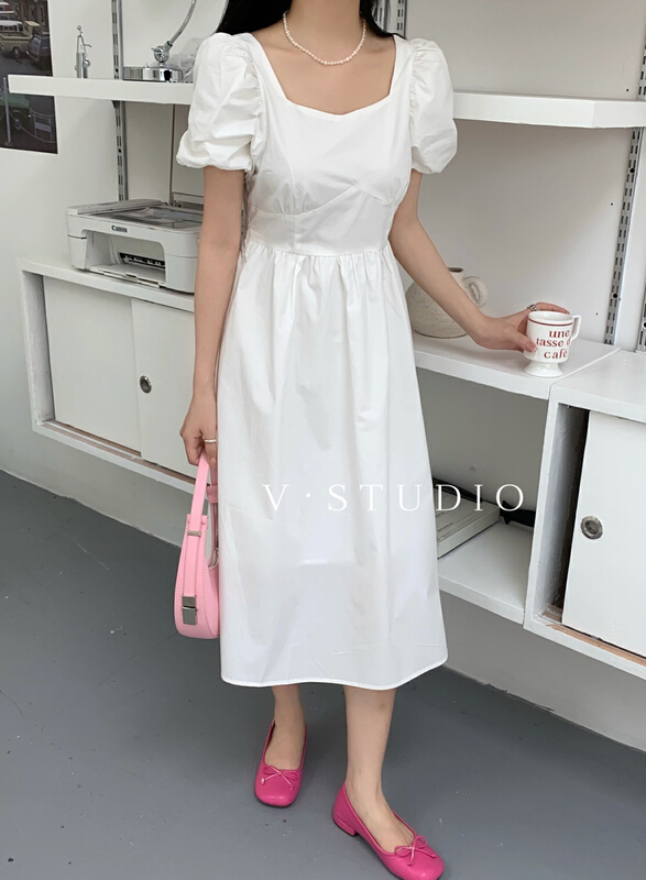 [v.studio] bow tie solid color simple dress 8835\zjy
