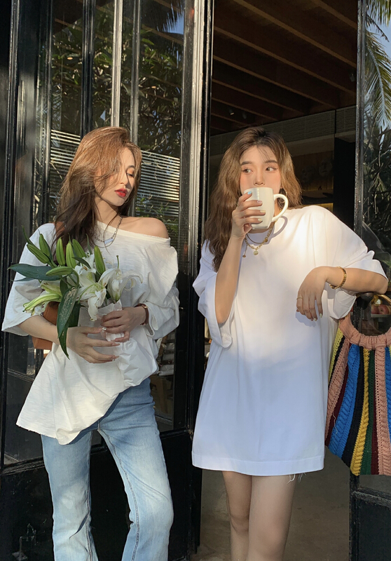 New year in early spring! [11An] slit round neck loose short sleeve T-shirt a6087\lsl