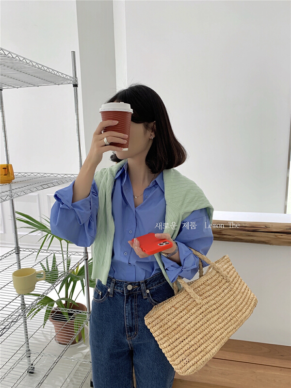 New year in early spring! [lemon green tea] Korean version simple solid color shirt 2016\hjy