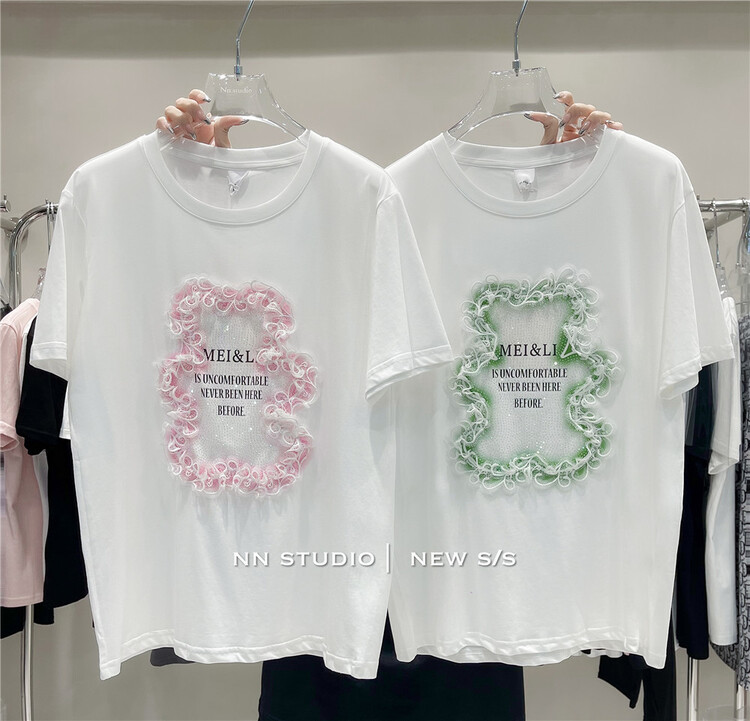 [NN] casual simple bubble net bear short sleeve T-shirt 9685\xyy