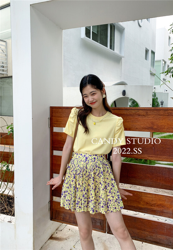 [candy] floral pleated short sweet skirt (only half skirt) b7387\zjy
