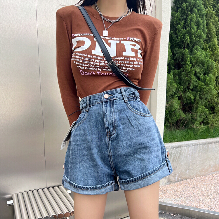 [mi&co Wu] Korean high waist versatile denim shorts 1960\hjy