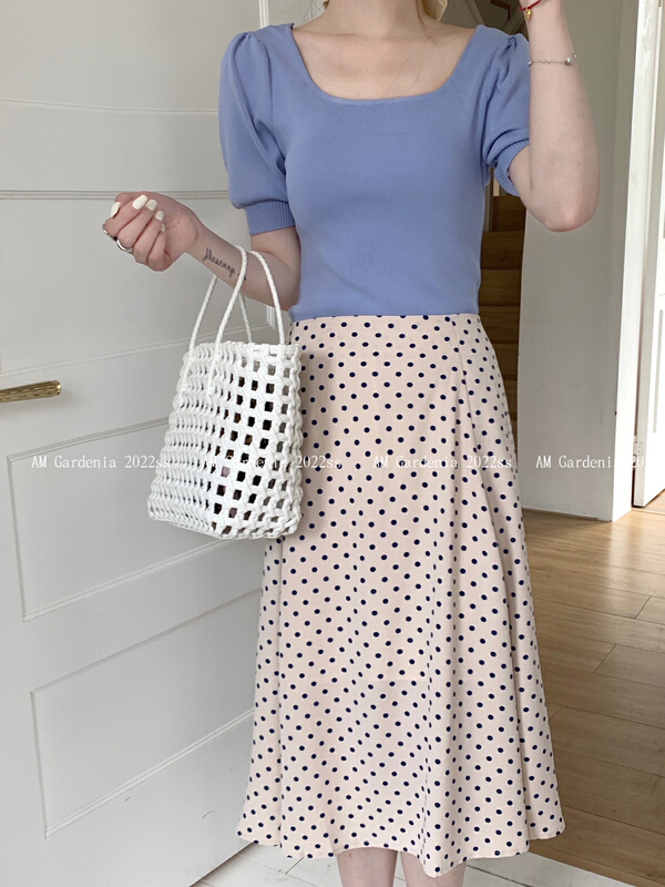 [neeko] temperament curved bead Knit Top + versatile polka dot skirt suit 3389-1\pcz