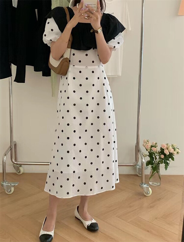 [CCJ] simple color blocking polka dot dress 8203\hjy
